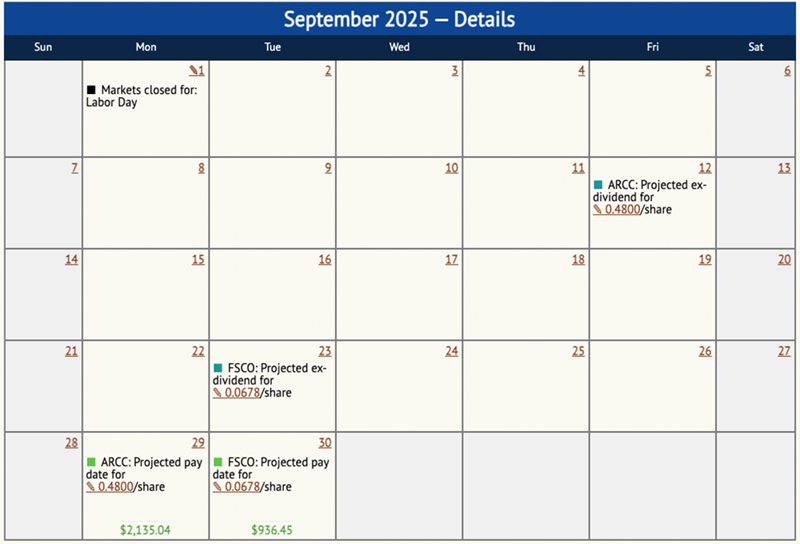 Income Calendar